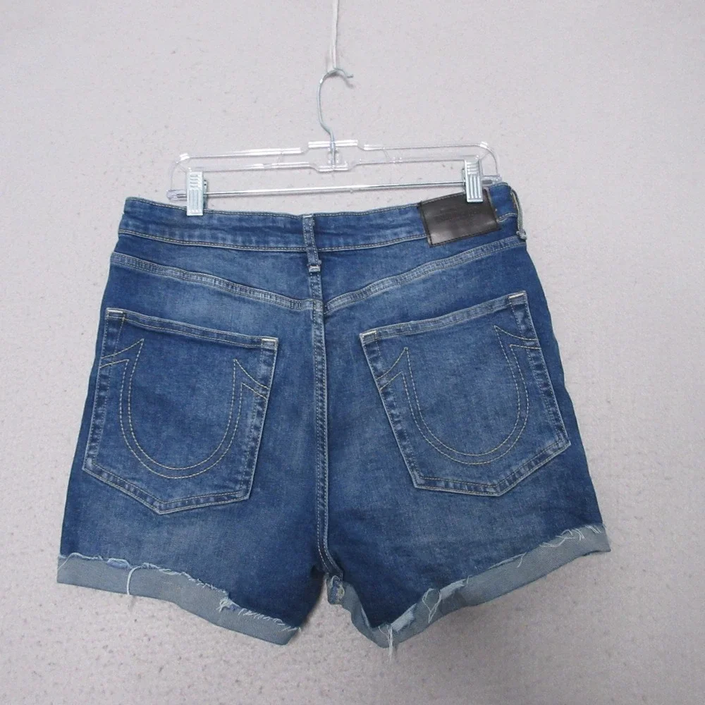 True Religion Jean Shorts Women 33 Jennie Curvy High Rise Cuff‎ Fray Hem Comfort